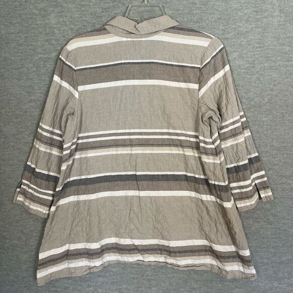 Habitat Lagenlook Artsy Tunic Top Women's Medium Taupe Gray Swing Striped Funky - Picture 6 of 13